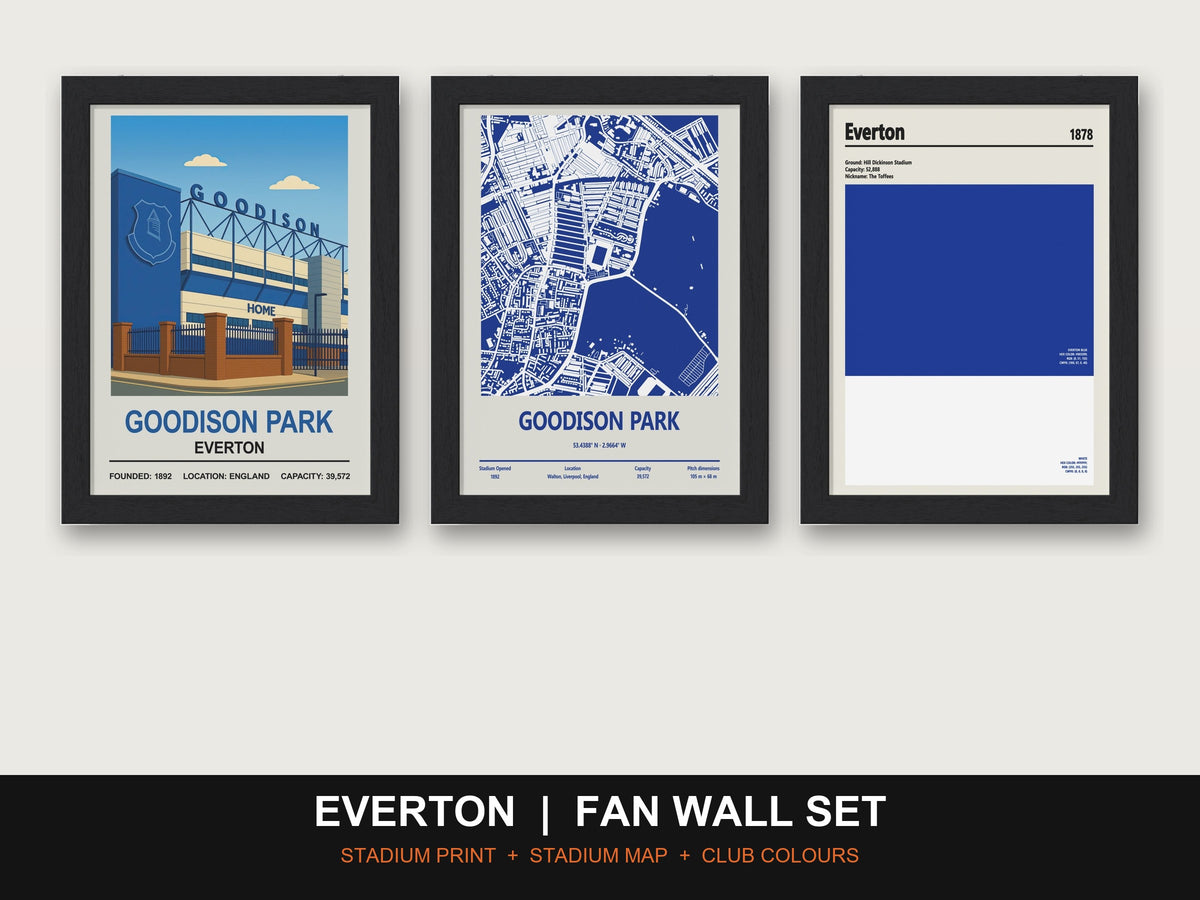 Everton Fan Wall Set | Goodison Park Print, Stadium Map & Club Colours