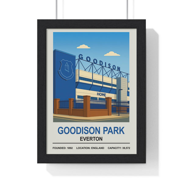 Everton Goodison Park stadium print framed in black MDF with white mount
