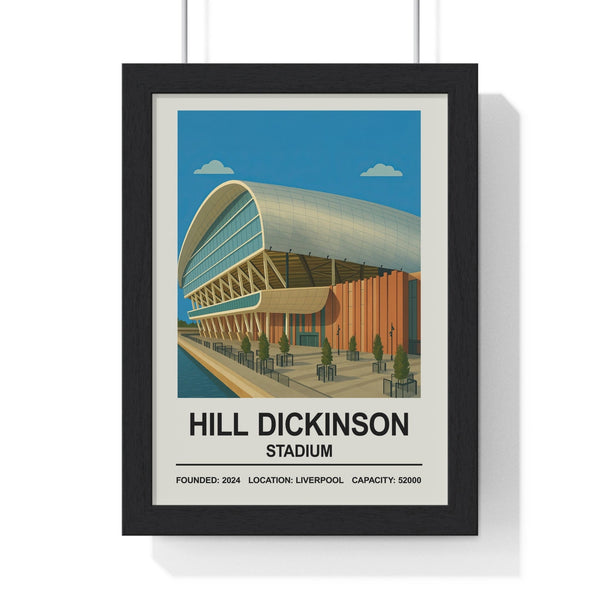 Everton Hill Dickinson Stadium print framed in black MDF frame on living room wall