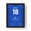 Everton Rooney Goal v Arsenal 2002 Poster - Wayne Rooney 18 Remember the Name Shirt Print framed in a black frame, ready to hang