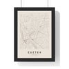 Exeter street map poster in cream, minimal city map print framed in a black frame