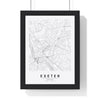 Exeter street map poster in white, minimal city map print framed in a black frame