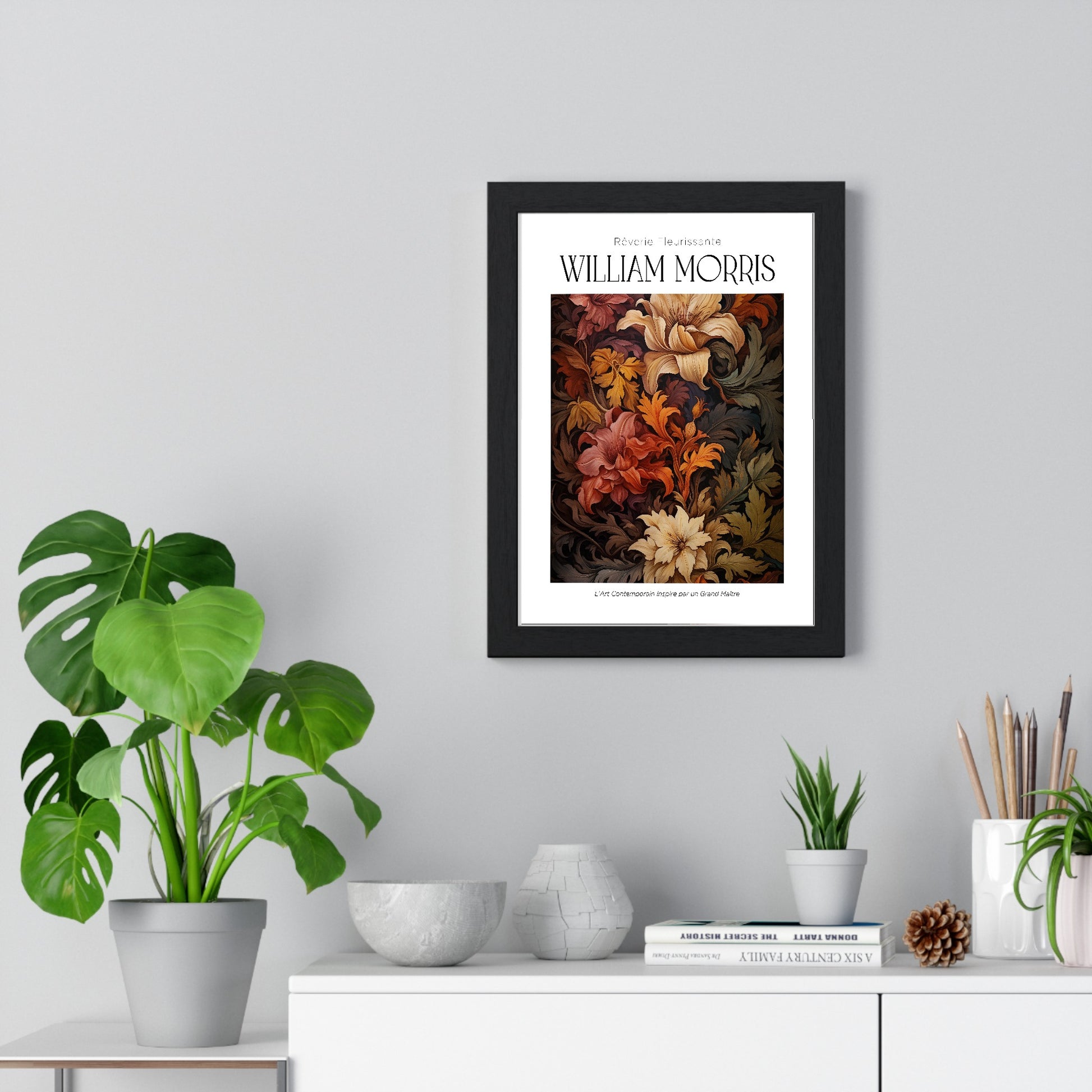 11x14-10 poster framed on living room wall above furniture