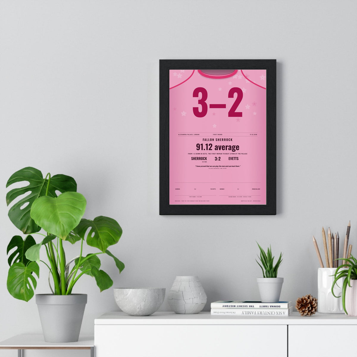 Fallon Sherrock Ally Pally 2019 Darts Poster - 3-2 v Ted Evetts History Print framed on a living room wall