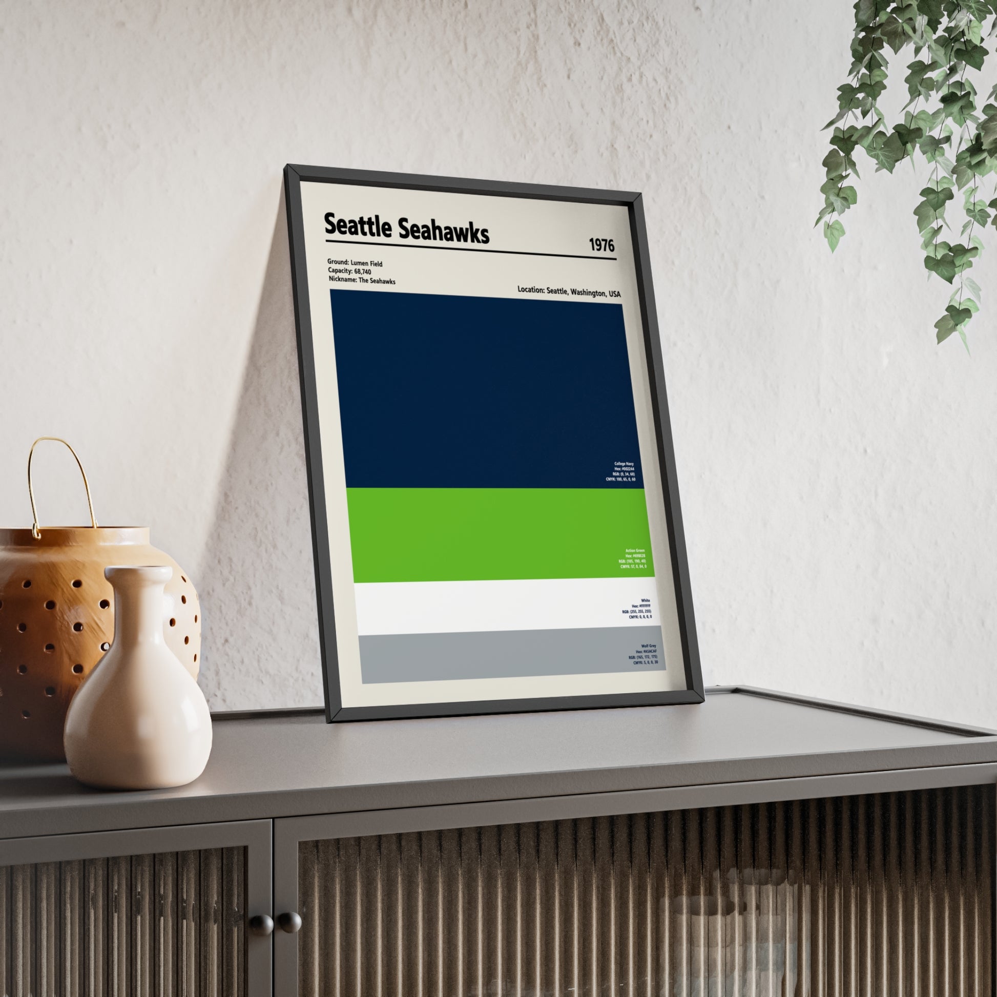 Seahawks navy and green colour palette poster