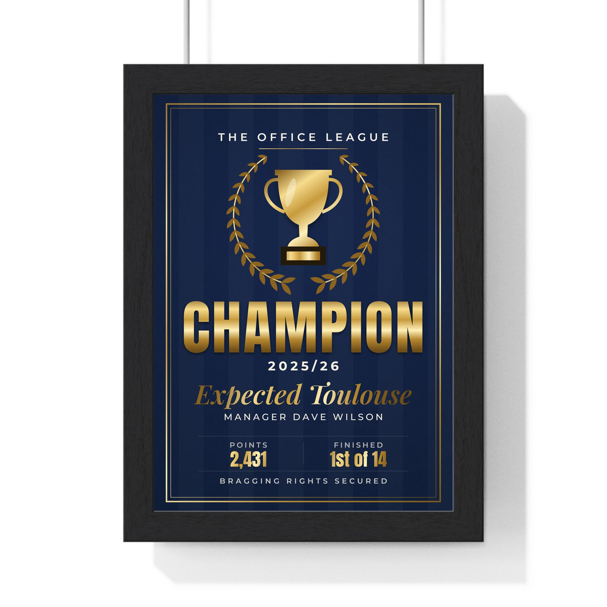Personalised Fantasy Football Champion Print - framed print