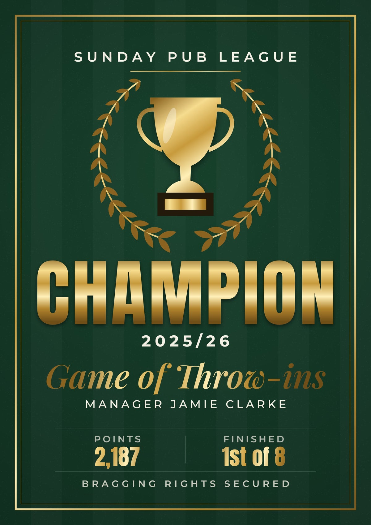 Personalised Fantasy Football Champion Print - second design