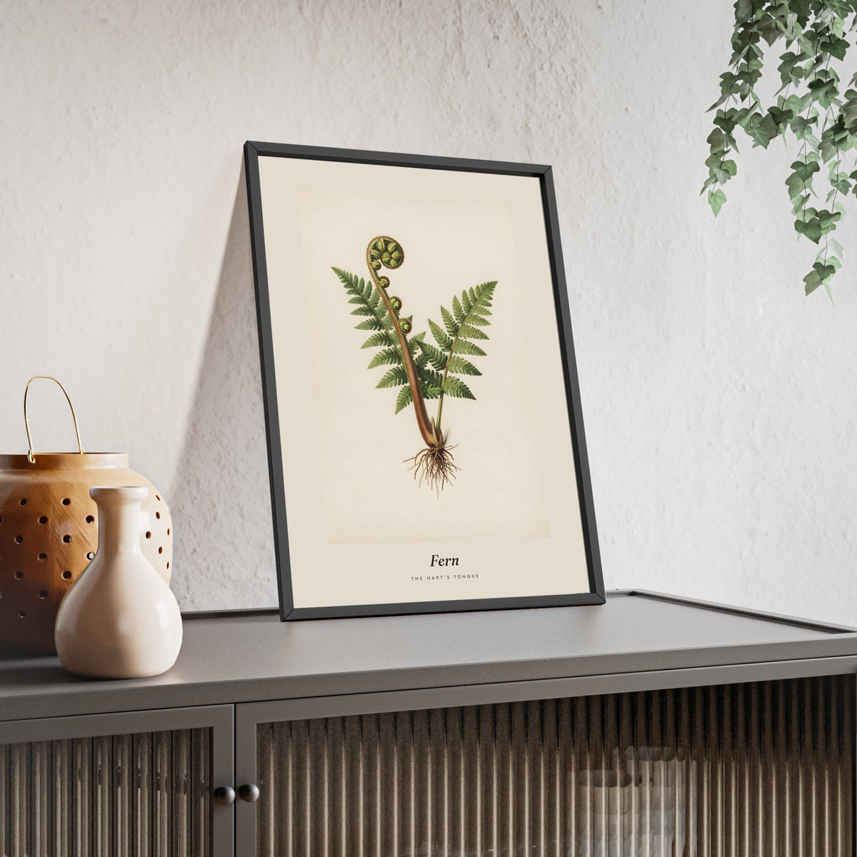 Fern Print framed and leaning on a sideboard