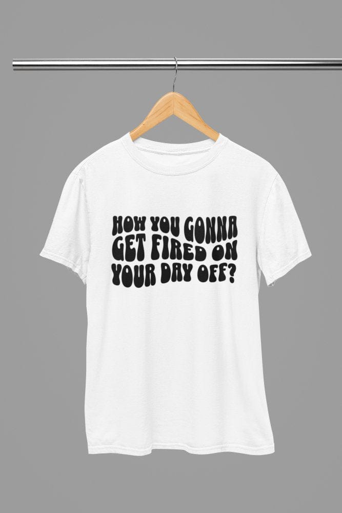 Black t-shirt with FIRED On Your Day Off Quote Friday Movie /Sweatshirt back view
