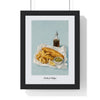 Fish and Chips Print framed in a black frame, ready to hang