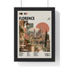 Florence Mid Century Travel print framed in a black frame, ready to hang
