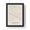 Florence street map poster in cream, minimal city map print framed in a black frame