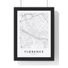 Florence street map poster in white, minimal city map print framed in a black frame