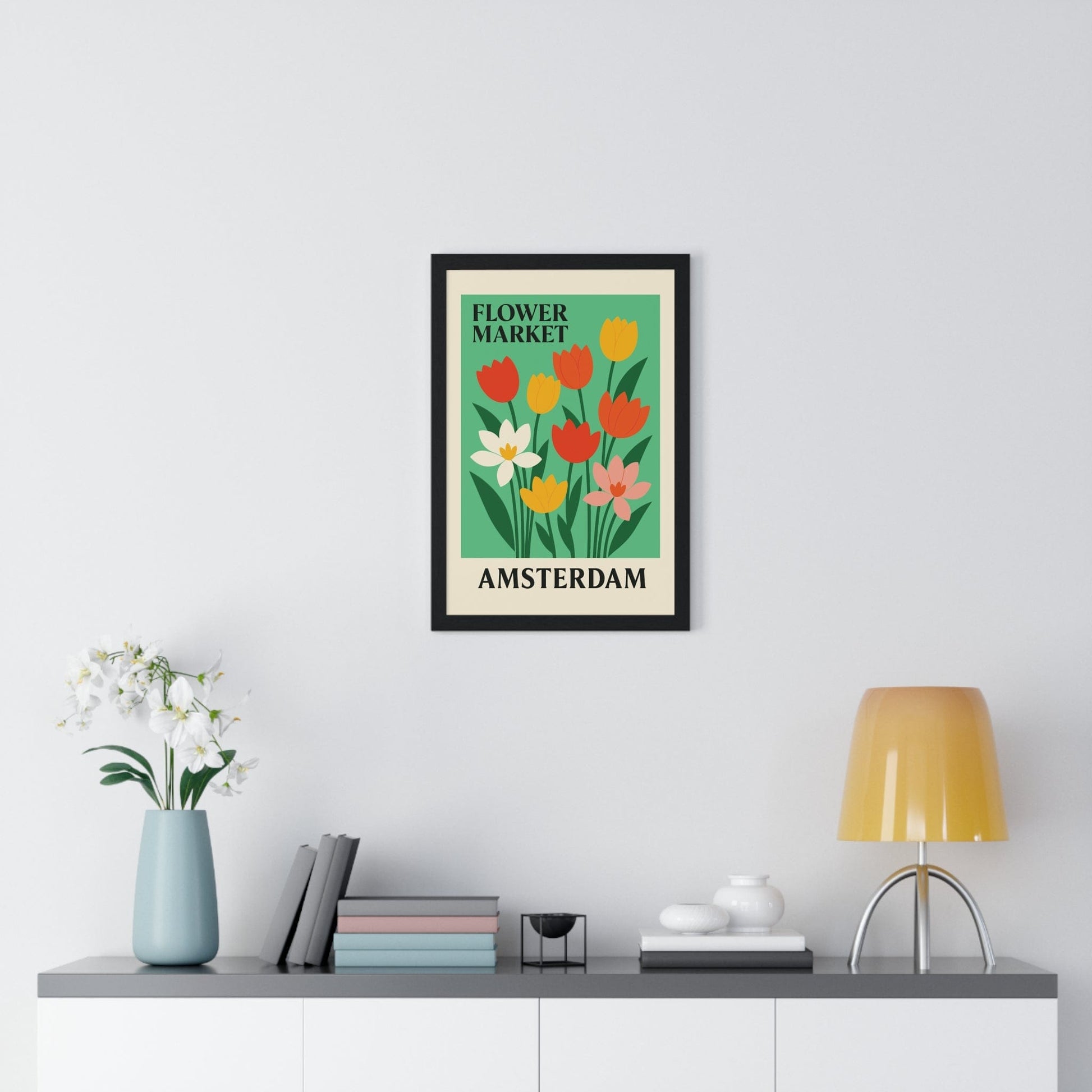 Framed Flower Market Amsterdam travel poster