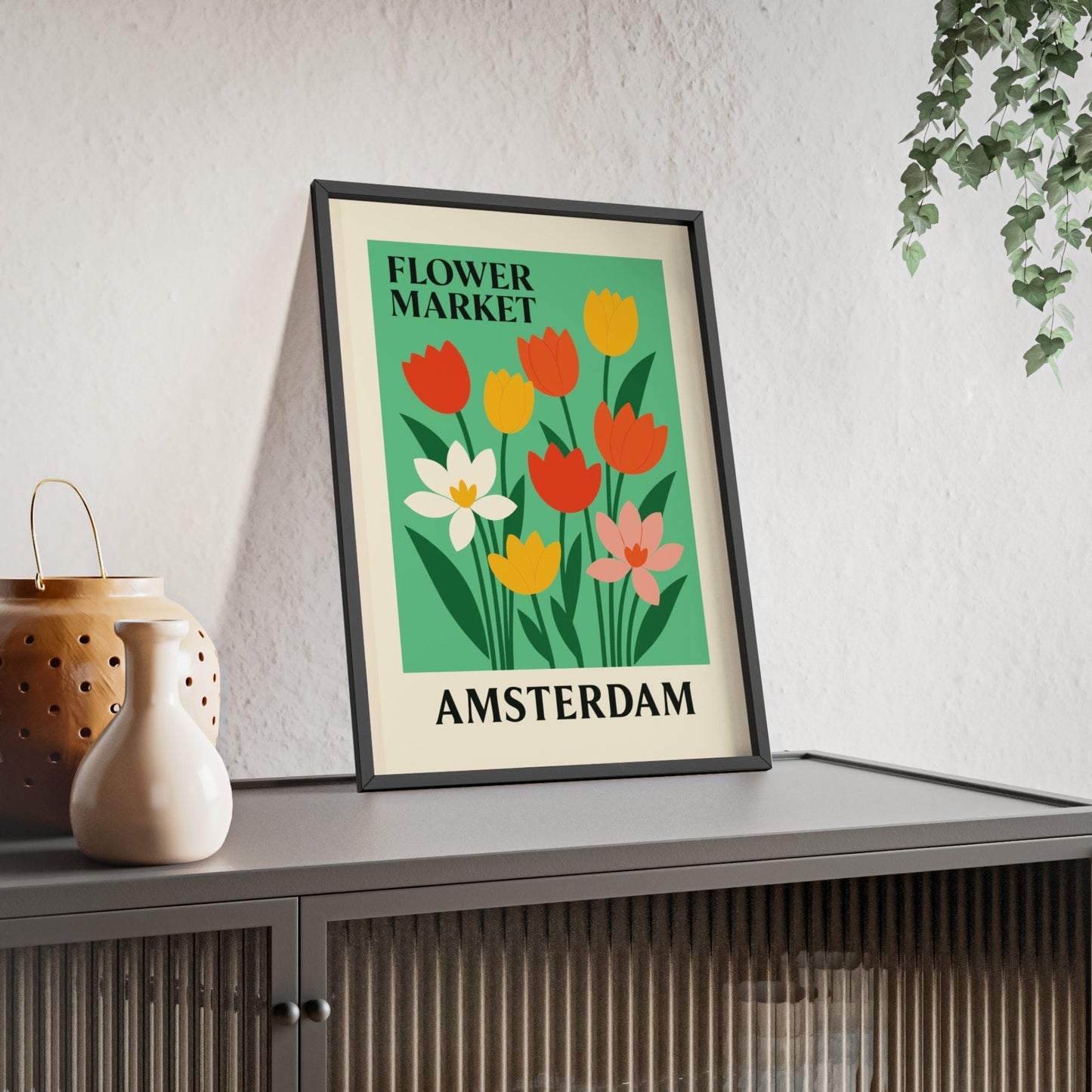 Framed Flower Market Amsterdam travel poster