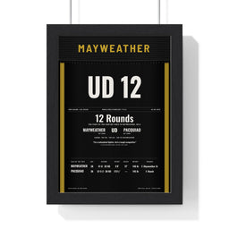 Mayweather v Pacquiao 2015 Boxing Poster framed in a black frame, ready to hang