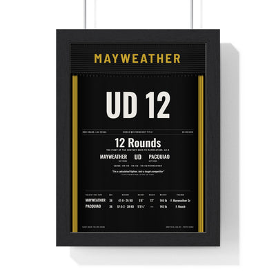 Mayweather v Pacquiao 2015 Boxing Poster framed in a black frame, ready to hang