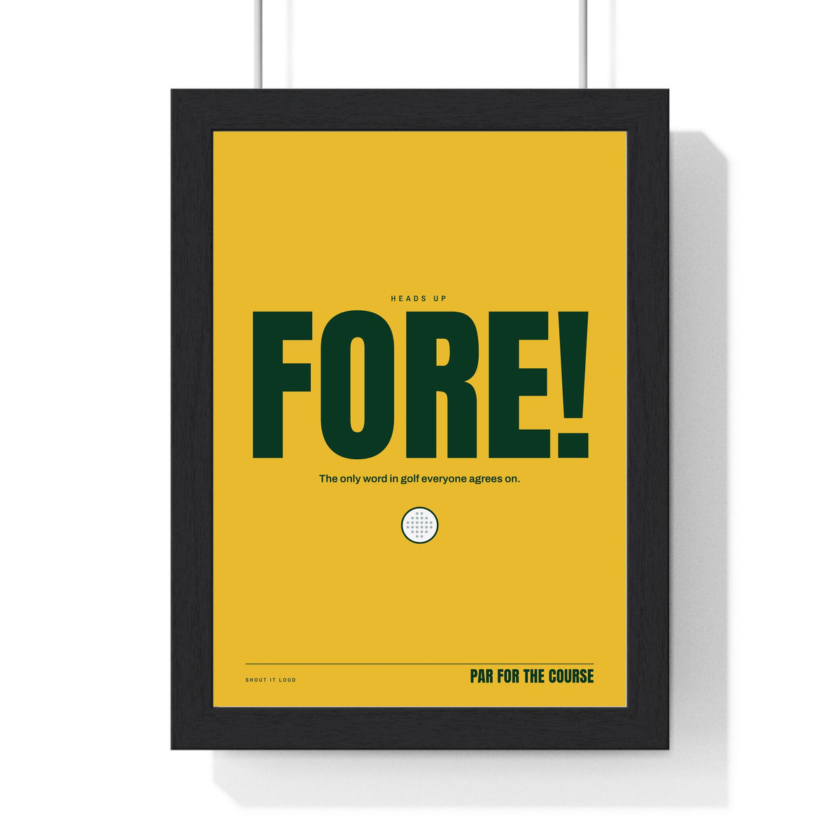 Fore! Golf print framed in a black frame, ready to hang