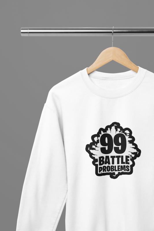 Fortnite - 99 Battle Problems T-Shirt/Sweatshirt - Poster Kingz - S - White - Sweatshirt