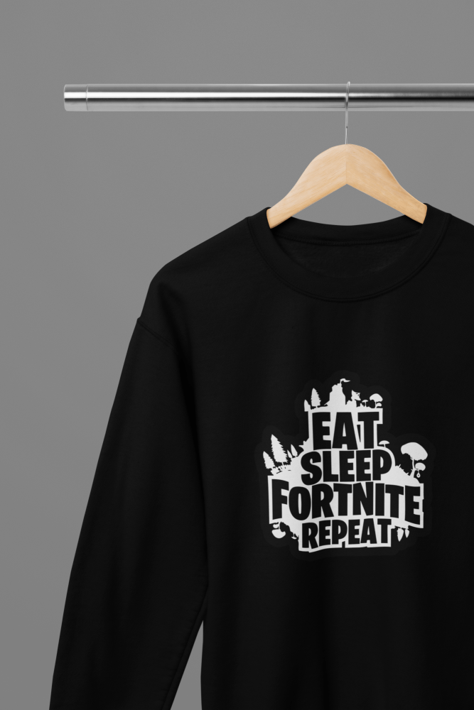 Fortnite - Eat Sleep Fortnite Repeat Black T-Shirt/Sweatshirt - Poster Kingz - S - Black - Sweatshirt