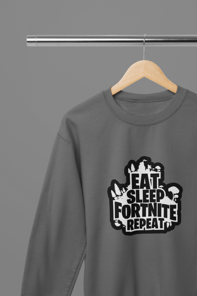 Fortnite - Eat Sleep Fortnite Repeat Black T-Shirt/Sweatshirt - Poster Kingz - S - Grey - Sweatshirt