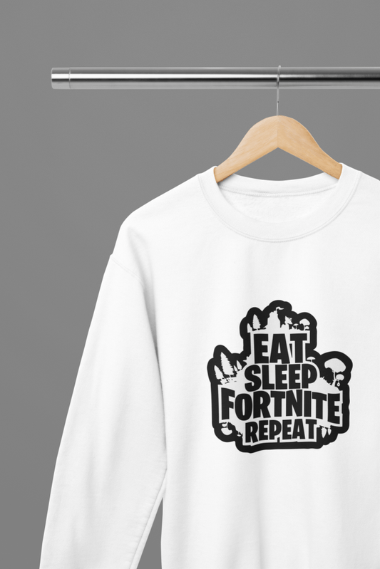 Fortnite - Eat Sleep Fortnite Repeat Black T-Shirt/Sweatshirt - Poster Kingz - S - White - Sweatshirt