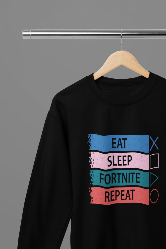 Fortnite - Eat Sleep Fortnite Repeat Multicolour T-Shirt/Sweatshirt - Poster Kingz - S - Black - Sweatshirt