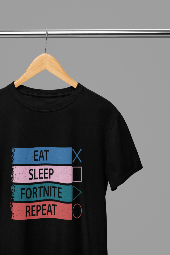 Fortnite - Eat Sleep Fortnite Repeat Multicolour T-Shirt/Sweatshirt - Poster Kingz - S - Black - T-Shirt