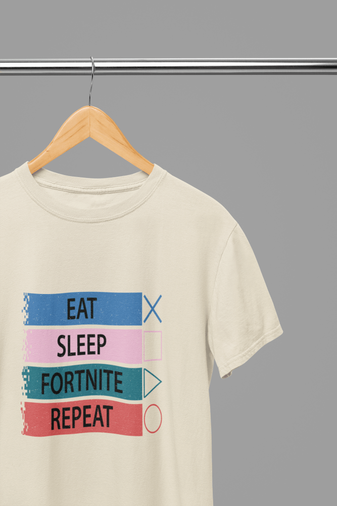 Fortnite - Eat Sleep Fortnite Repeat Multicolour T-Shirt/Sweatshirt - Poster Kingz - S - Sand - T-Shirt