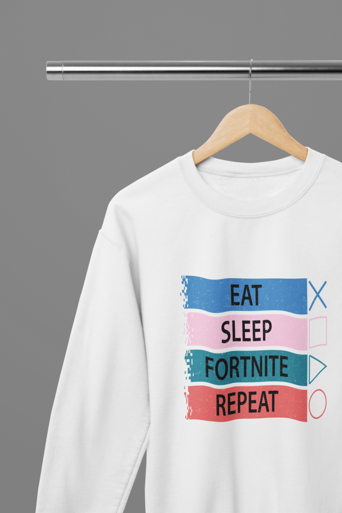 Fortnite - Eat Sleep Fortnite Repeat Multicolour T-Shirt/Sweatshirt - Poster Kingz - S - White - Sweatshirt