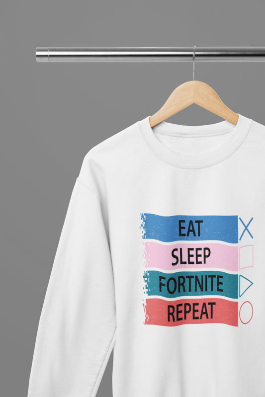 Fortnite - Eat Sleep Fortnite Repeat Multicolour T-Shirt/Sweatshirt - Poster Kingz - S - White - Sweatshirt