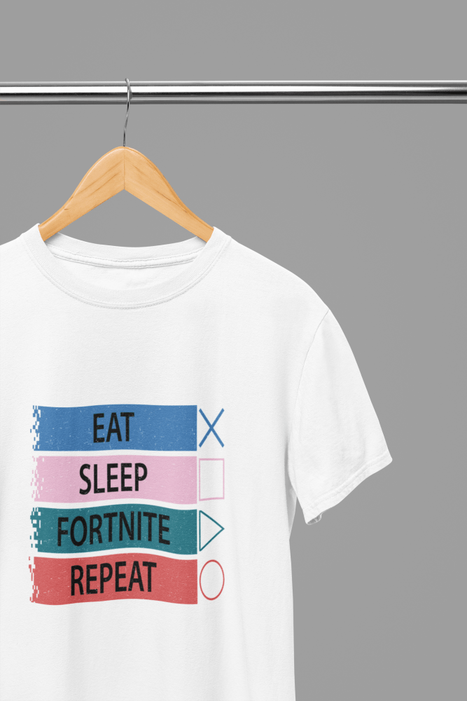 Fortnite - Eat Sleep Fortnite Repeat Multicolour T-Shirt/Sweatshirt - Poster Kingz - S - White - T-Shirt