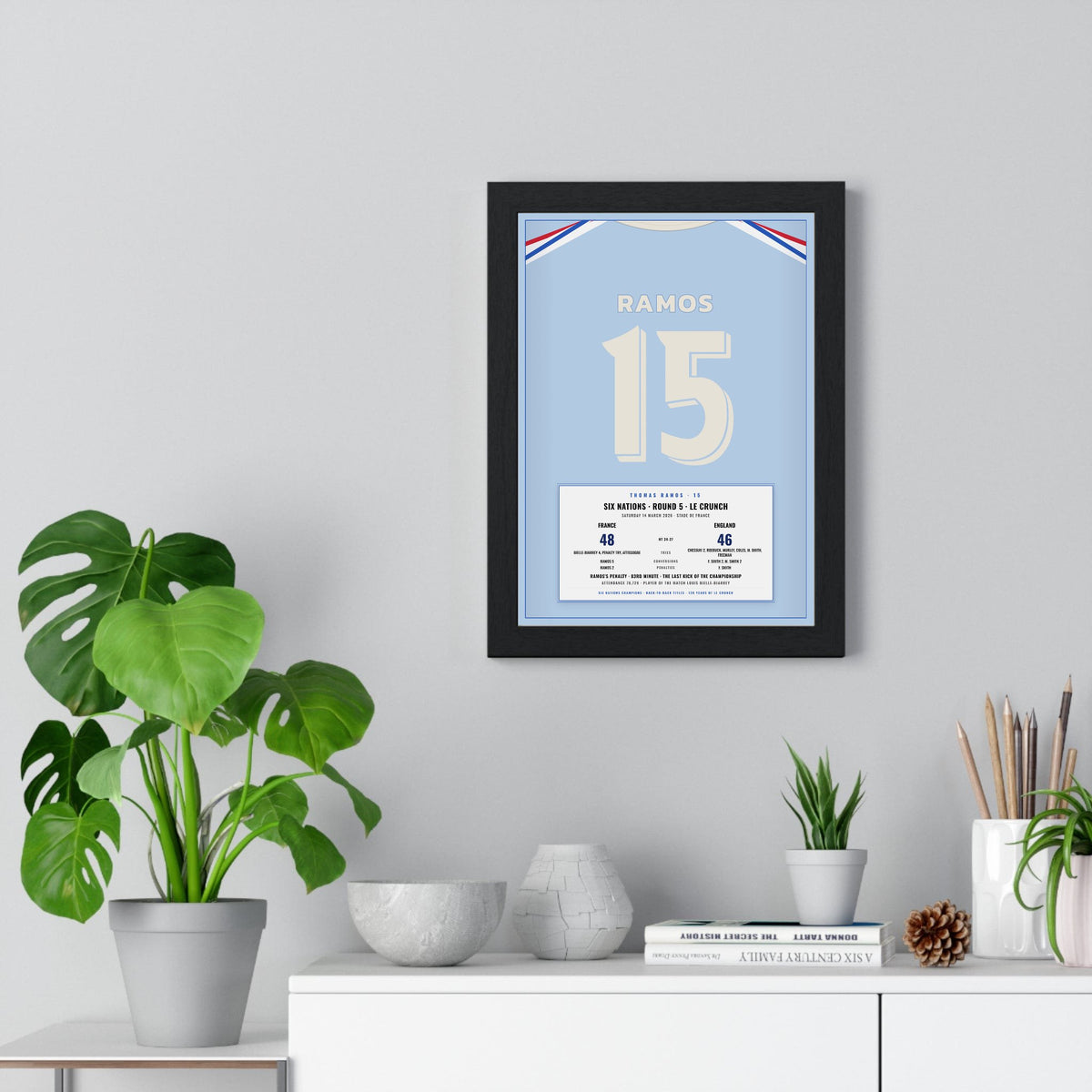 France Six Nations 2026 print - Ramos 15 Le Crunch framed on a living room wall