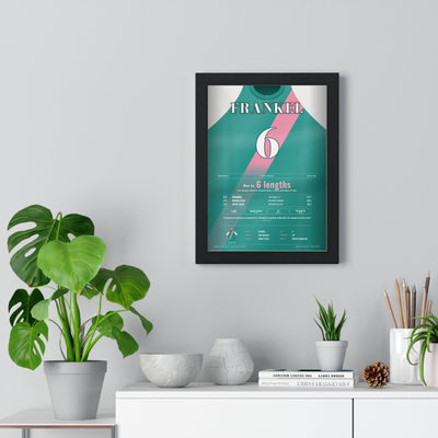 Frankel 2000 Guineas 2011 Horse Racing Poster - Won by 6 Lengths Silks Print framed on a living room wall