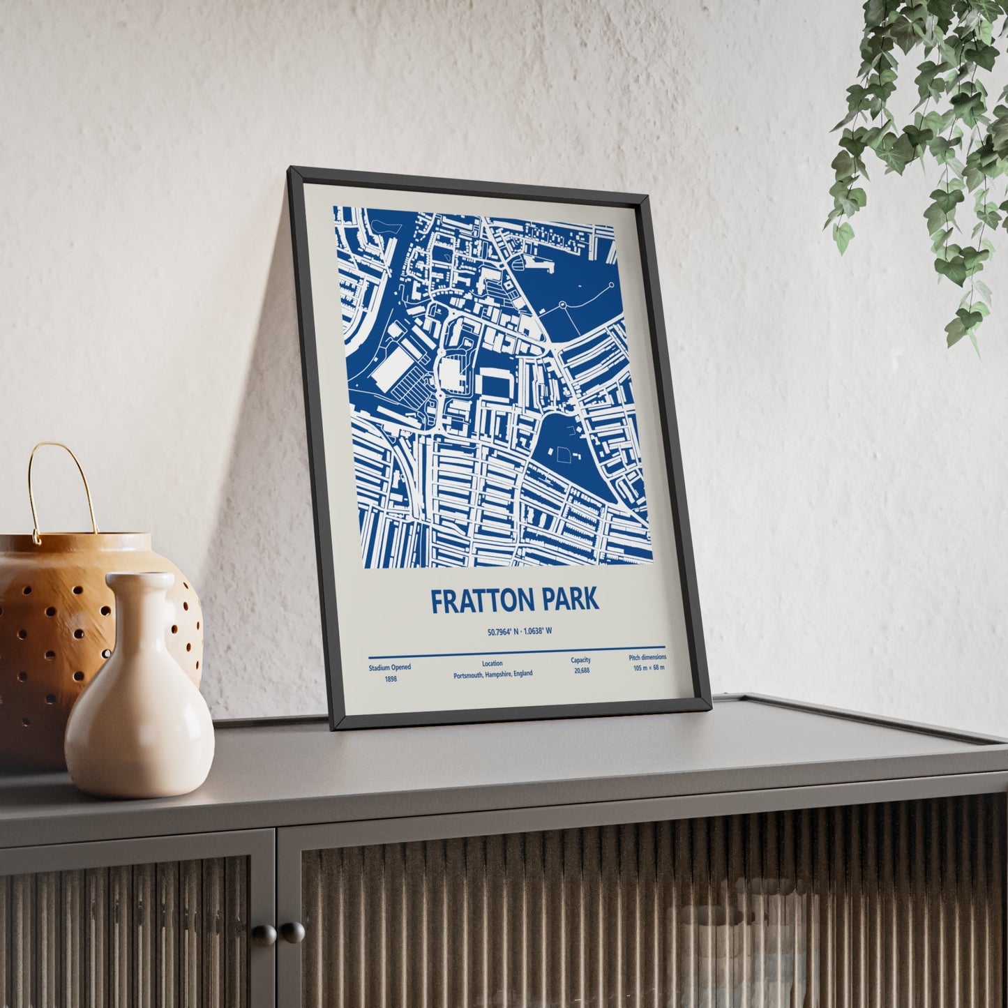Framed Fratton Park Stadium map print
