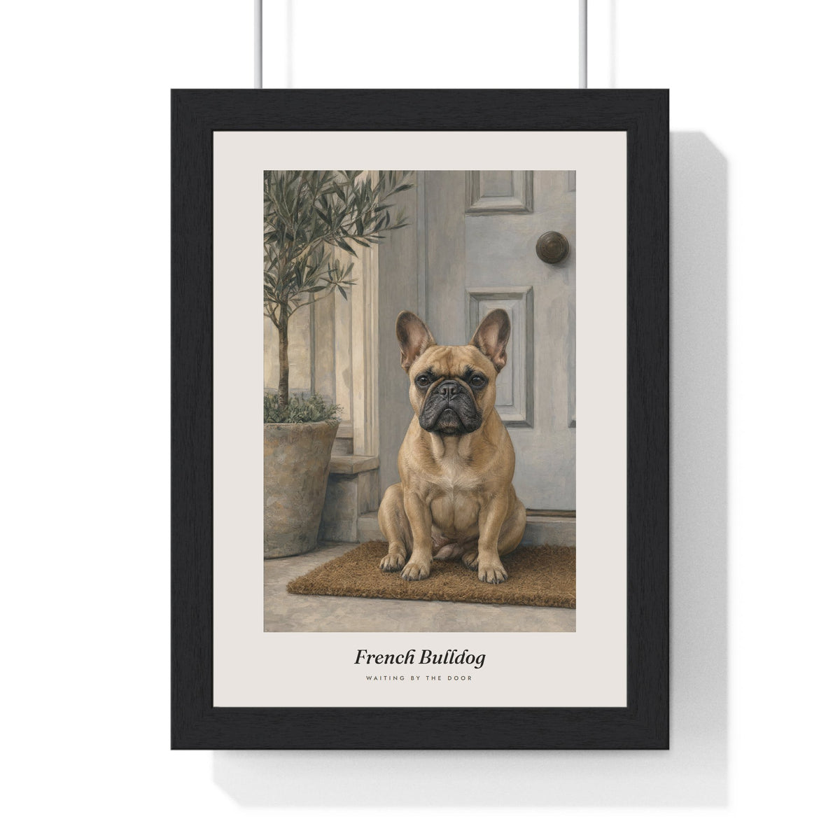 French Bulldog Print framed in a black frame, ready to hang