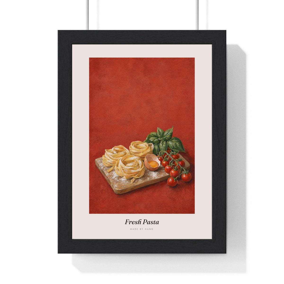 Fresh Pasta Print framed in a black frame, ready to hang