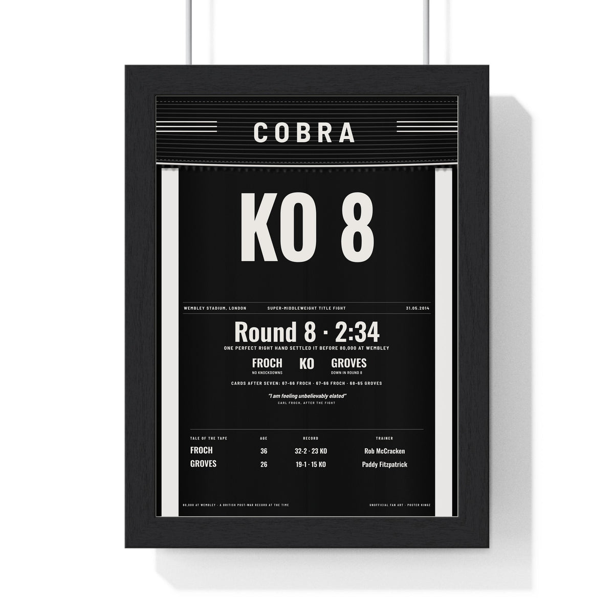 Froch v Groves 2 2014 Boxing Poster print framed in a black frame, ready to hang