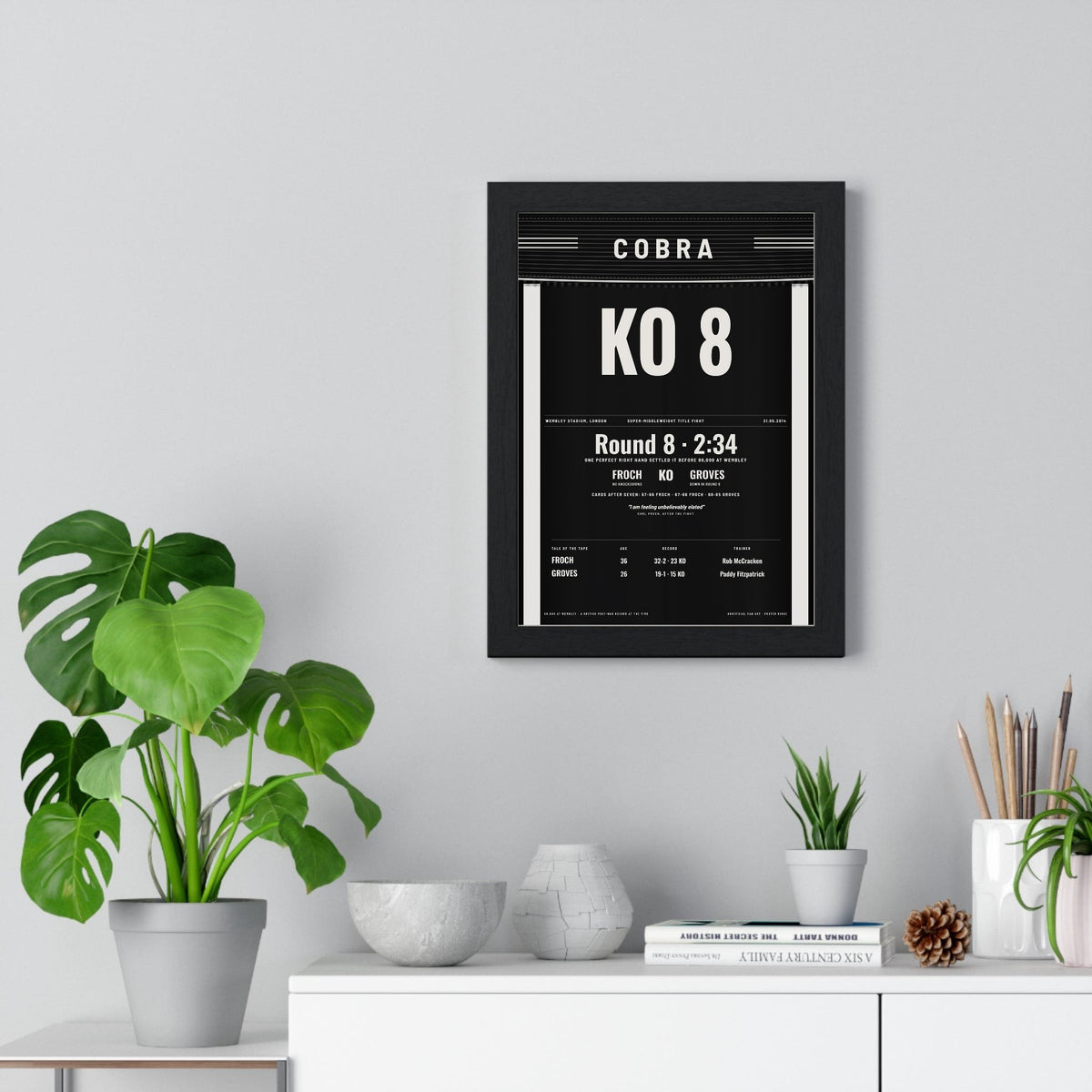 Froch v Groves 2 2014 Boxing Poster print framed on a living room wall