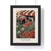 Fruit and Veg Market Print framed in a black frame, ready to hang