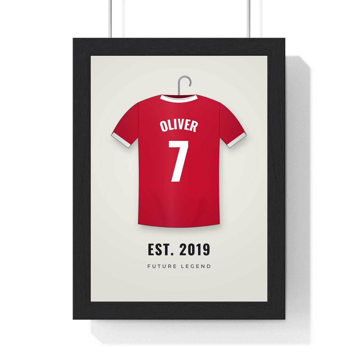 Personalised Kids Football Shirt Print - framed red shirt