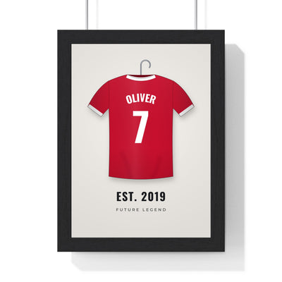 Personalised Kids Football Shirt Print - framed red shirt