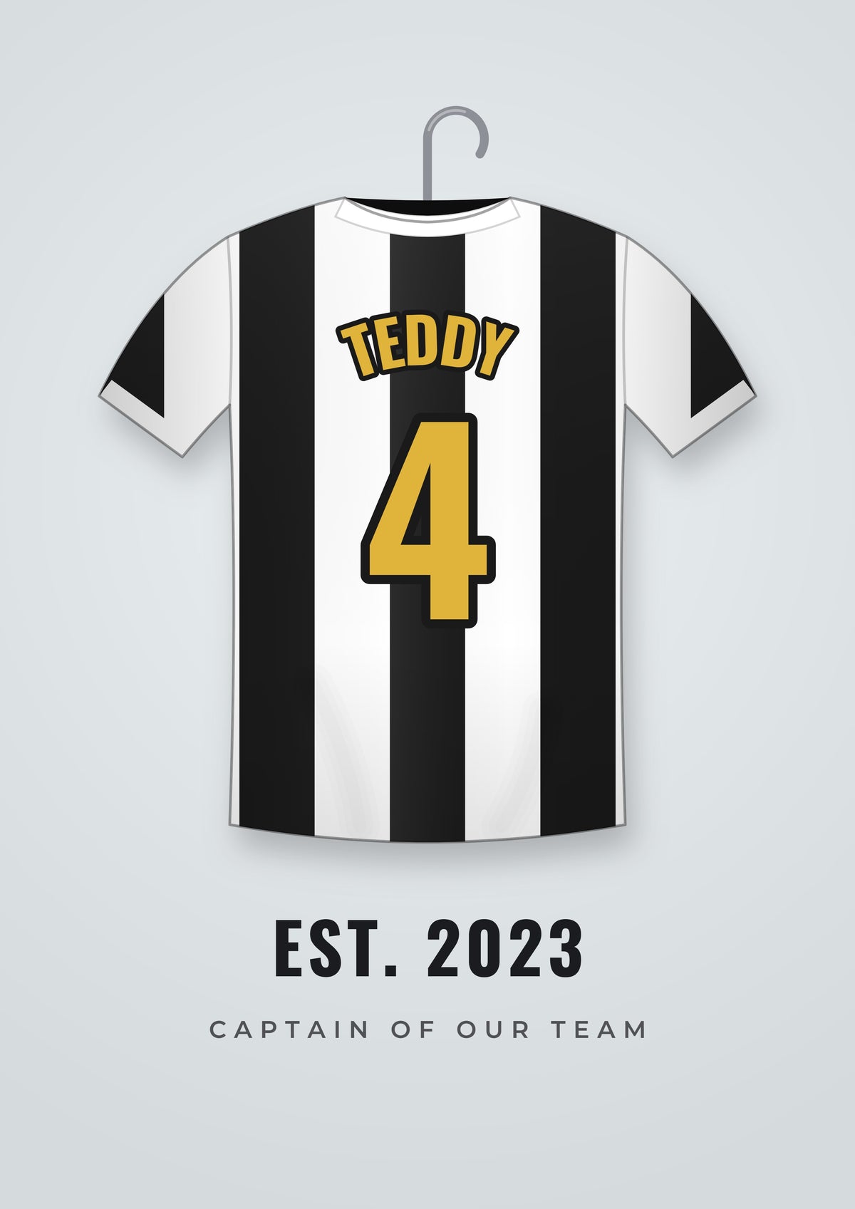 Personalised Kids Football Shirt Print - black and white stripes design