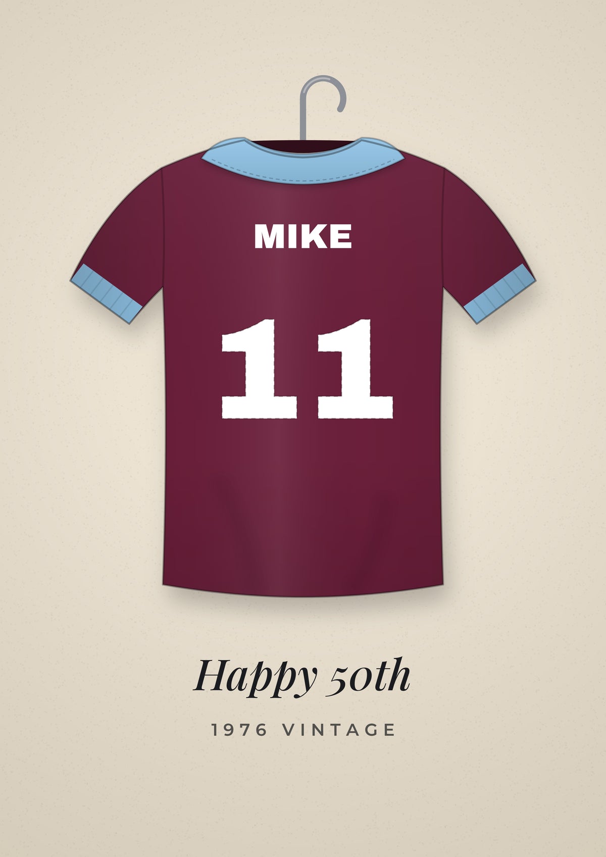 Personalised Retro Football Shirt Print - retro claret and blue design