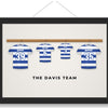 Personalised Family Football Shirt Print - framed family shirts on a peg rail