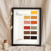Full English Breakfast Colour Chart in a black frame propped up on linen