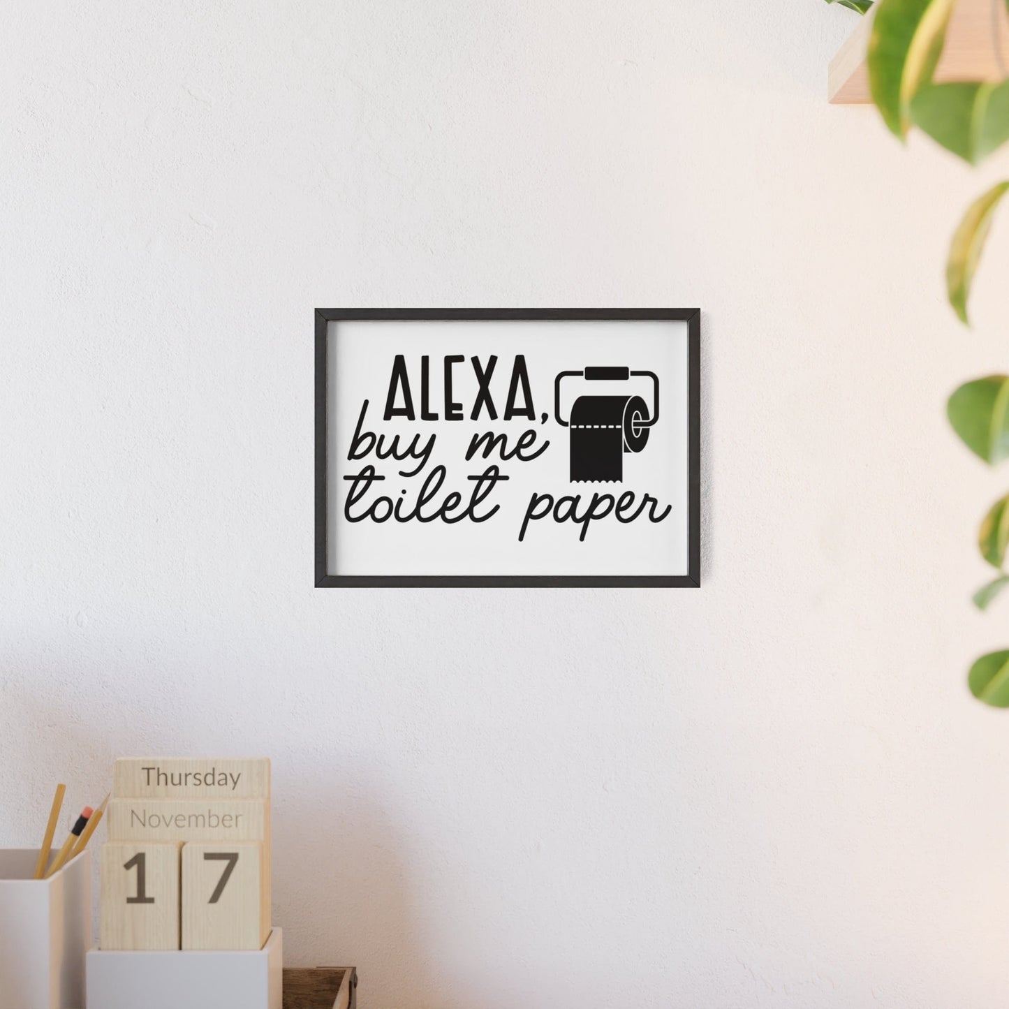Framed Funny Alexa Toilet Paper Bathroom Wall Print print