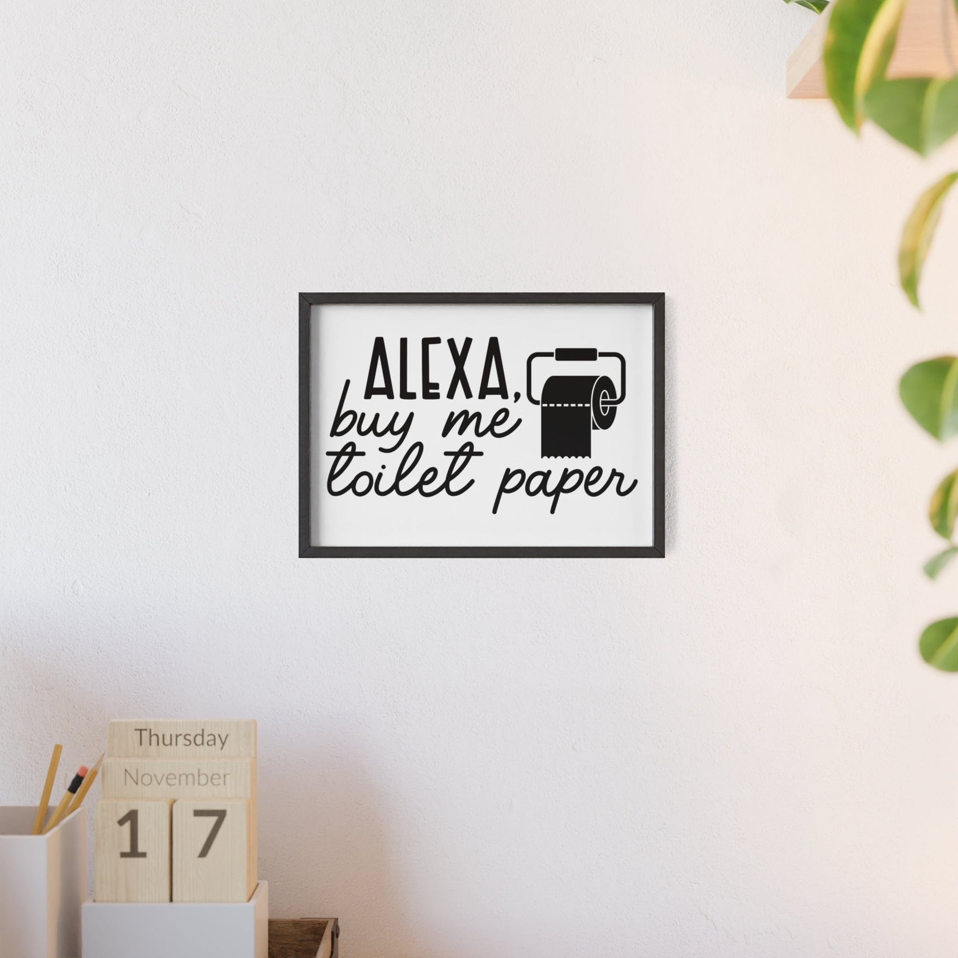 Framed Funny Alexa Toilet Paper Bathroom Wall Print print