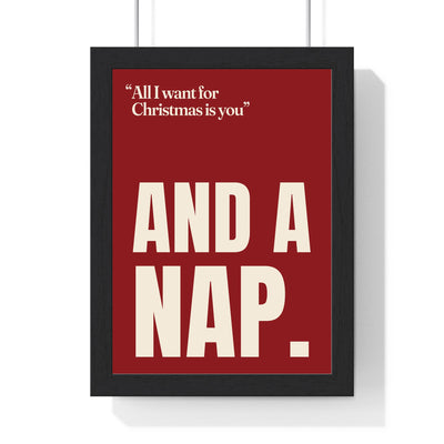 Funny All I Want for Christmas Is You lyric print in a black frame