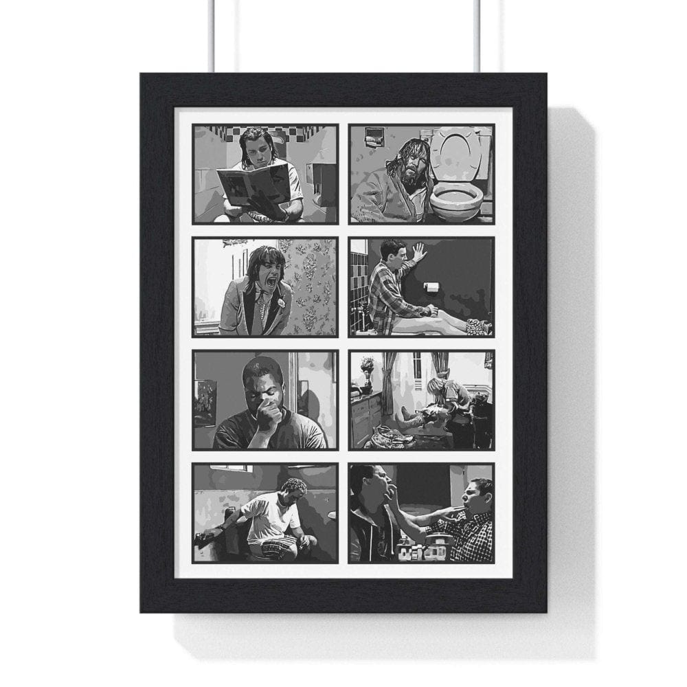 Funny Bathroom Art Movie Poster – Quirky and Humorous Wall Decor - Poster Kingz - A5 (unframed) - Black & White - 